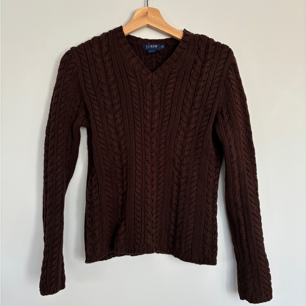 Vintage J.Crew Brown Chunky Cable Knit V-Neck Sweater Medium